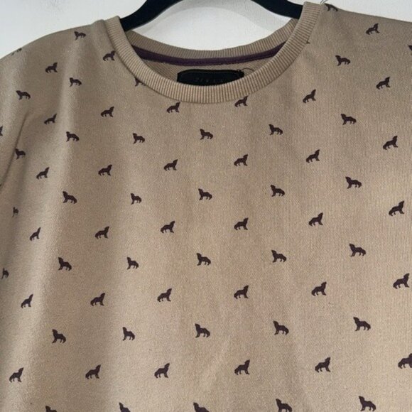 Mens Beige Crewneck Sweatshirt With Dog Print 100% Cotton Size 2XL - Picture 2 of 7